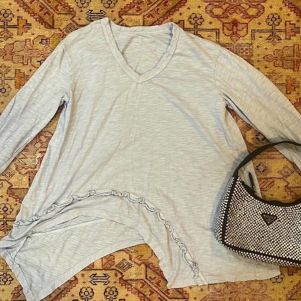 WILT | Long sleeve ruffle asymmetrical top light blue small